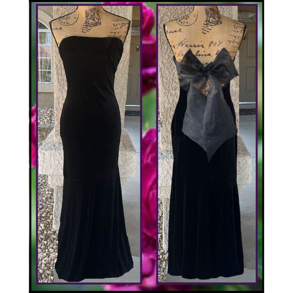 Lulus Mesmerizing Elegance Black Velvet Strapless Backless Maxi Dress Size L - Picture 4 of 7